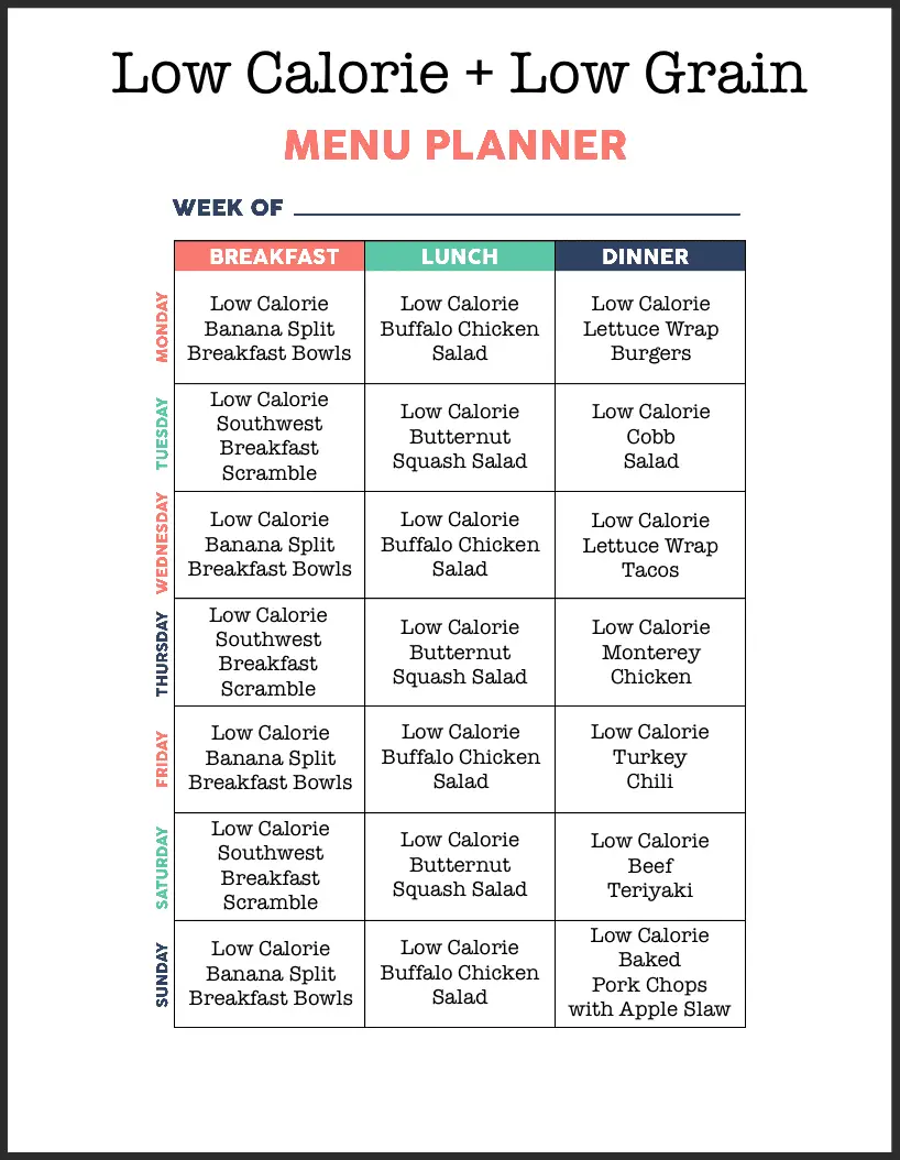 Low Calorie Low Grain Meal Plan